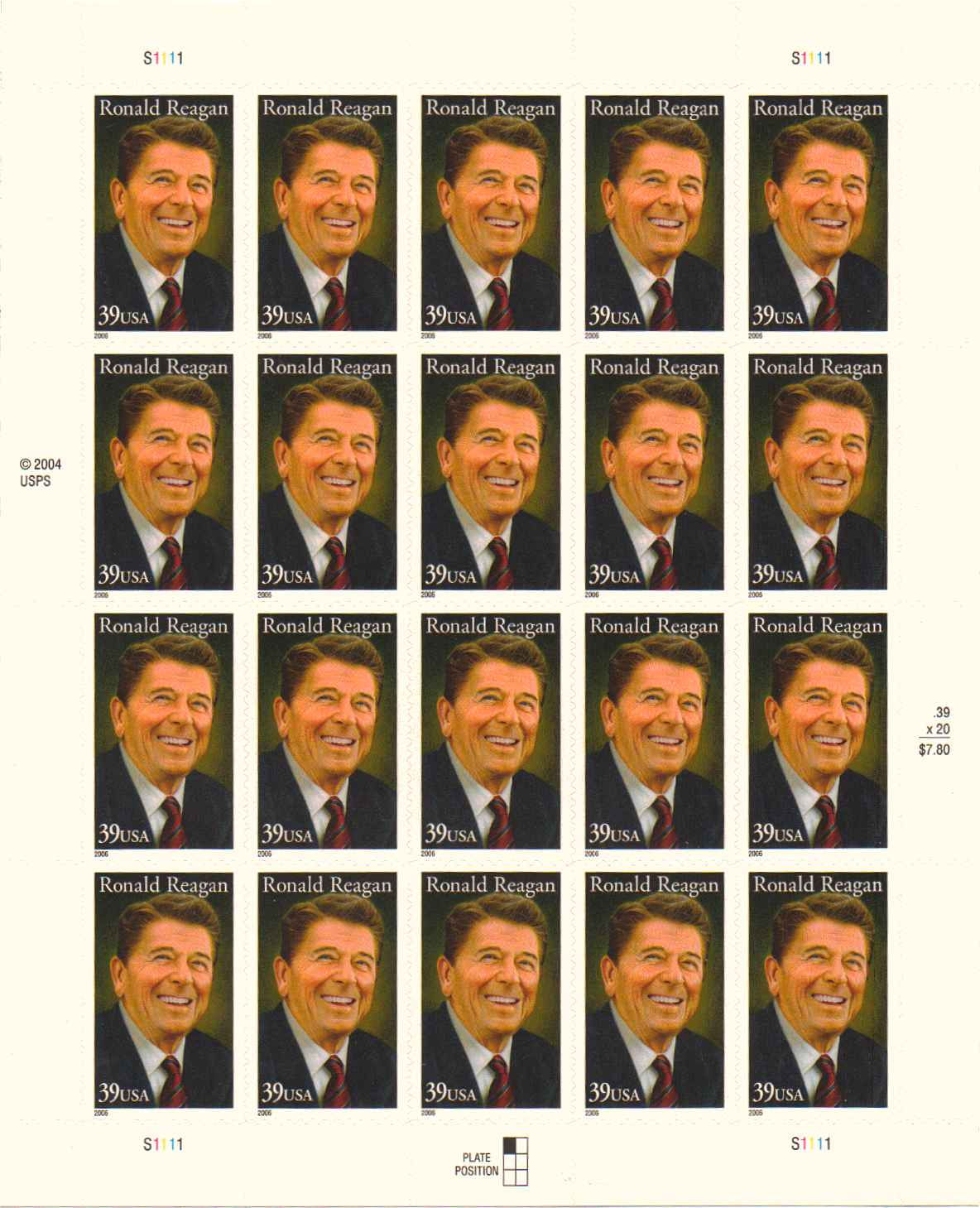 4078 - 39¢ Ronald Regan Unused