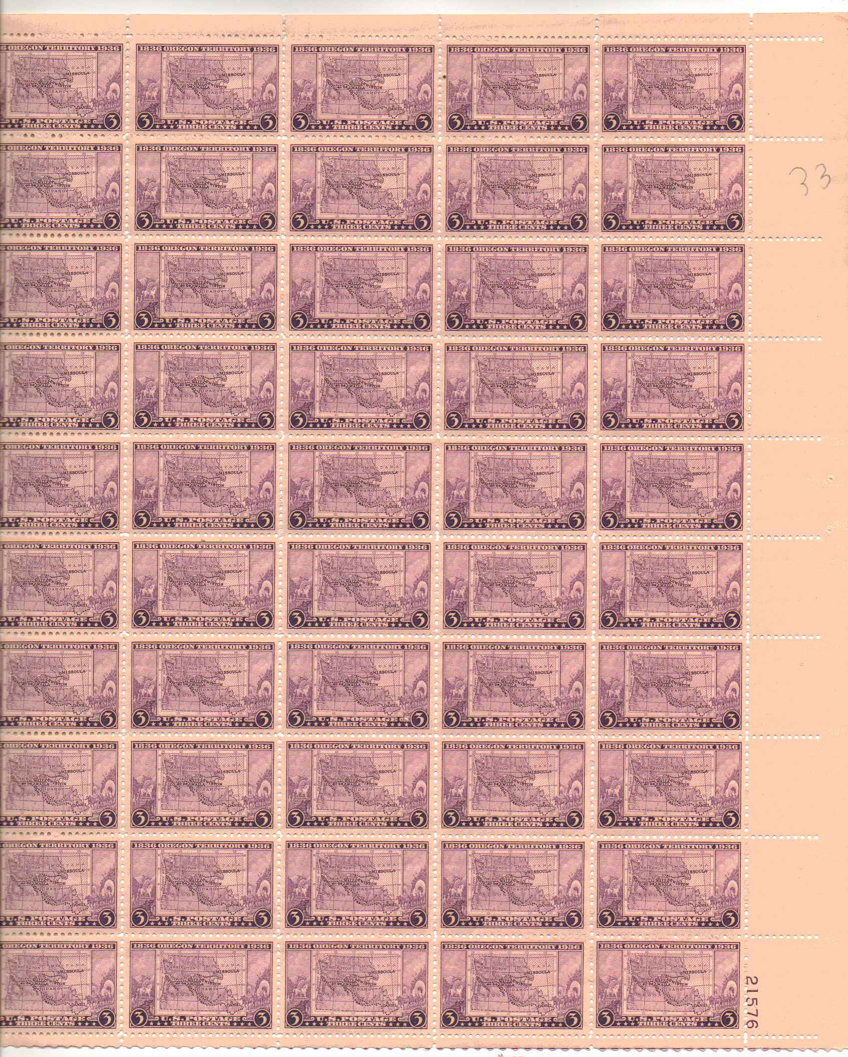 783 - 3¢ Map of Oregon Territory Unused