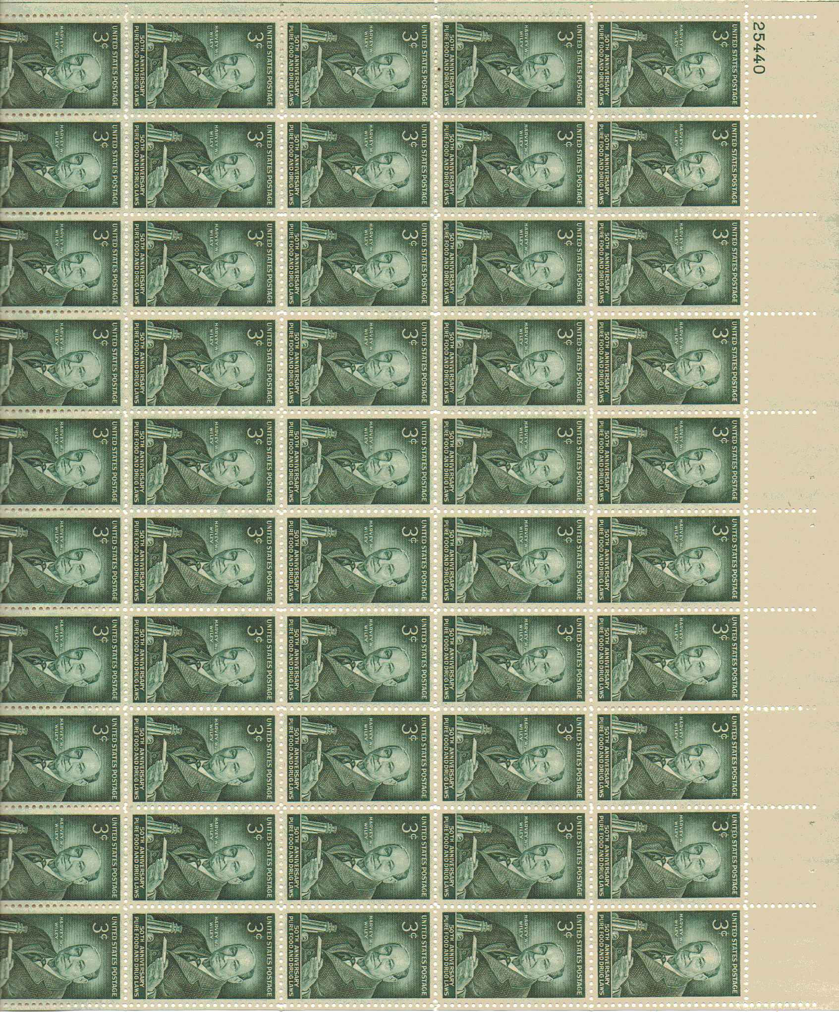 1080 - 3¢ Harvey Washington Wiley Unused