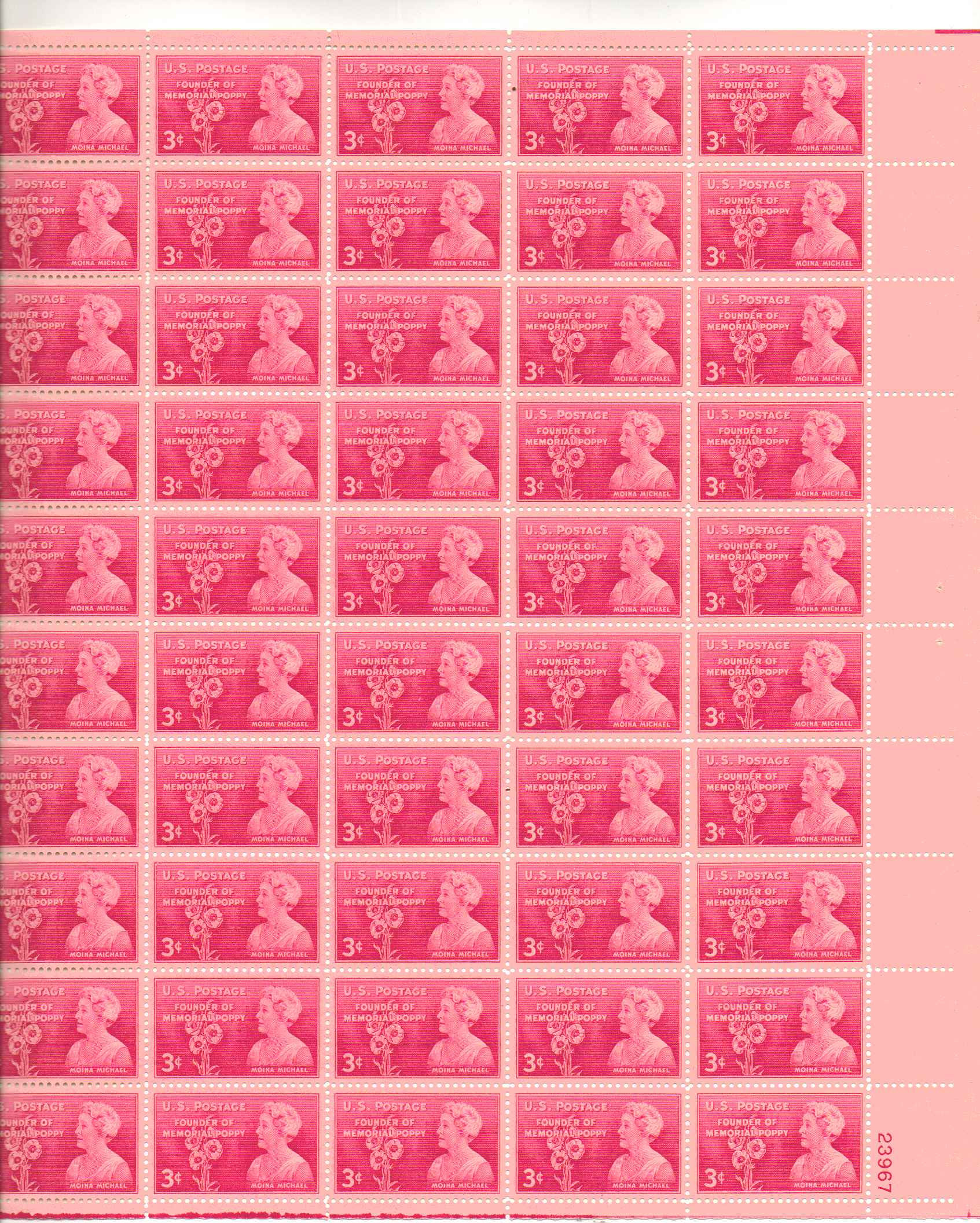 977 - 3¢ Moina Michael and Poppy Plant Unused