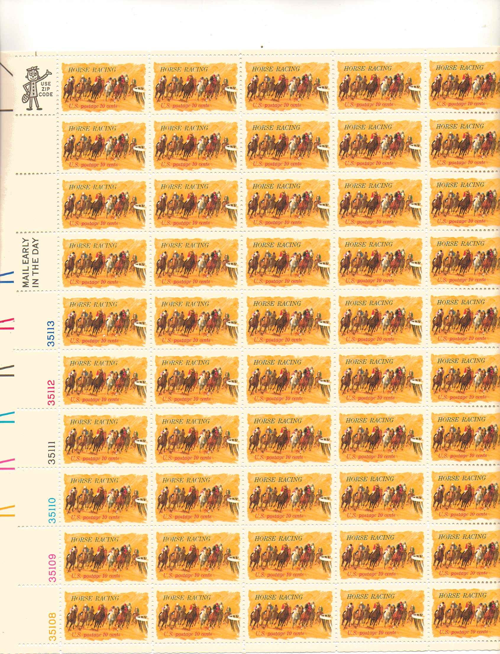 1528 - 10¢ Horses Rounding Turn Unused
