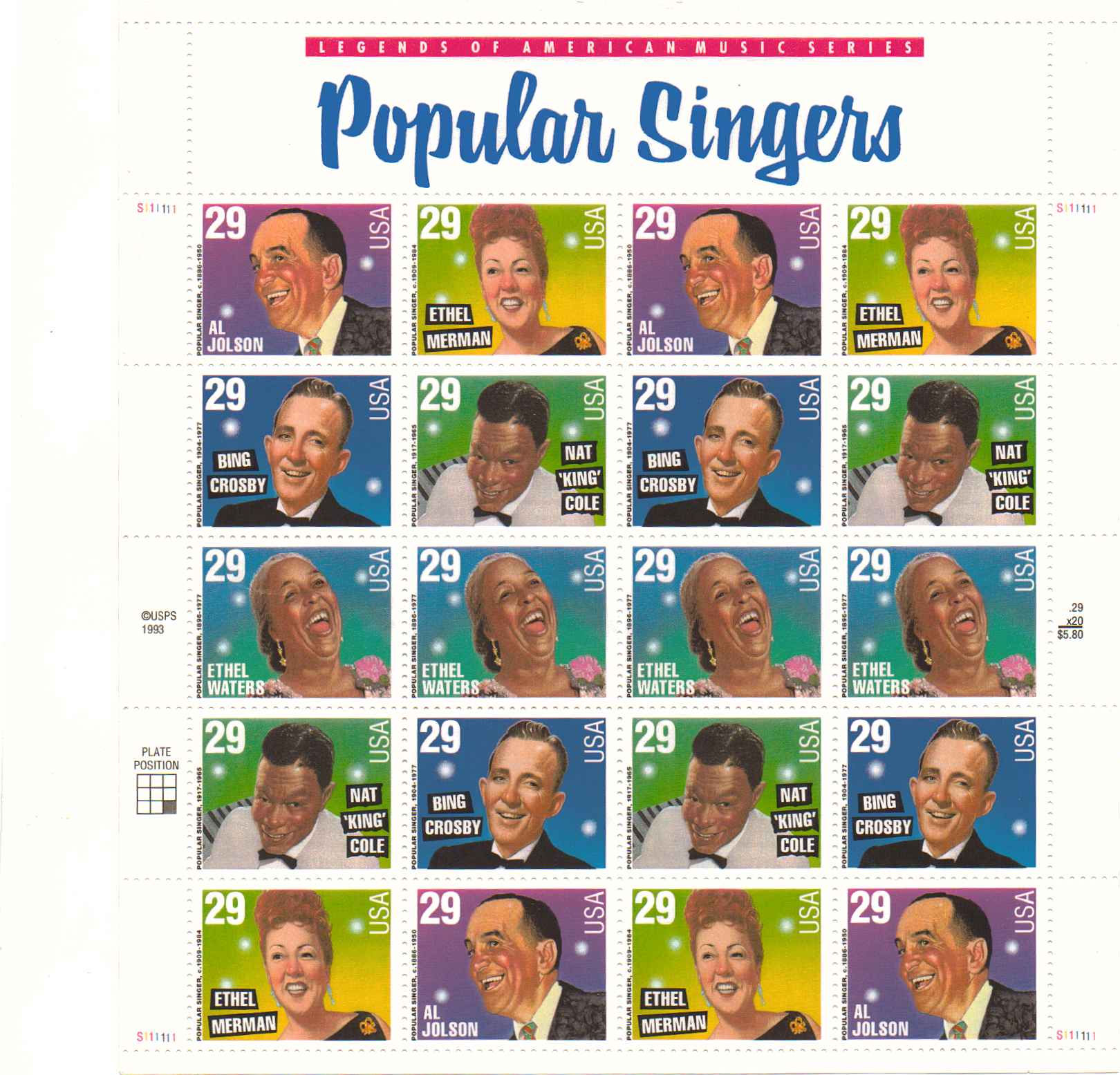 2849-53 - 29¢ Popular Singers Unused