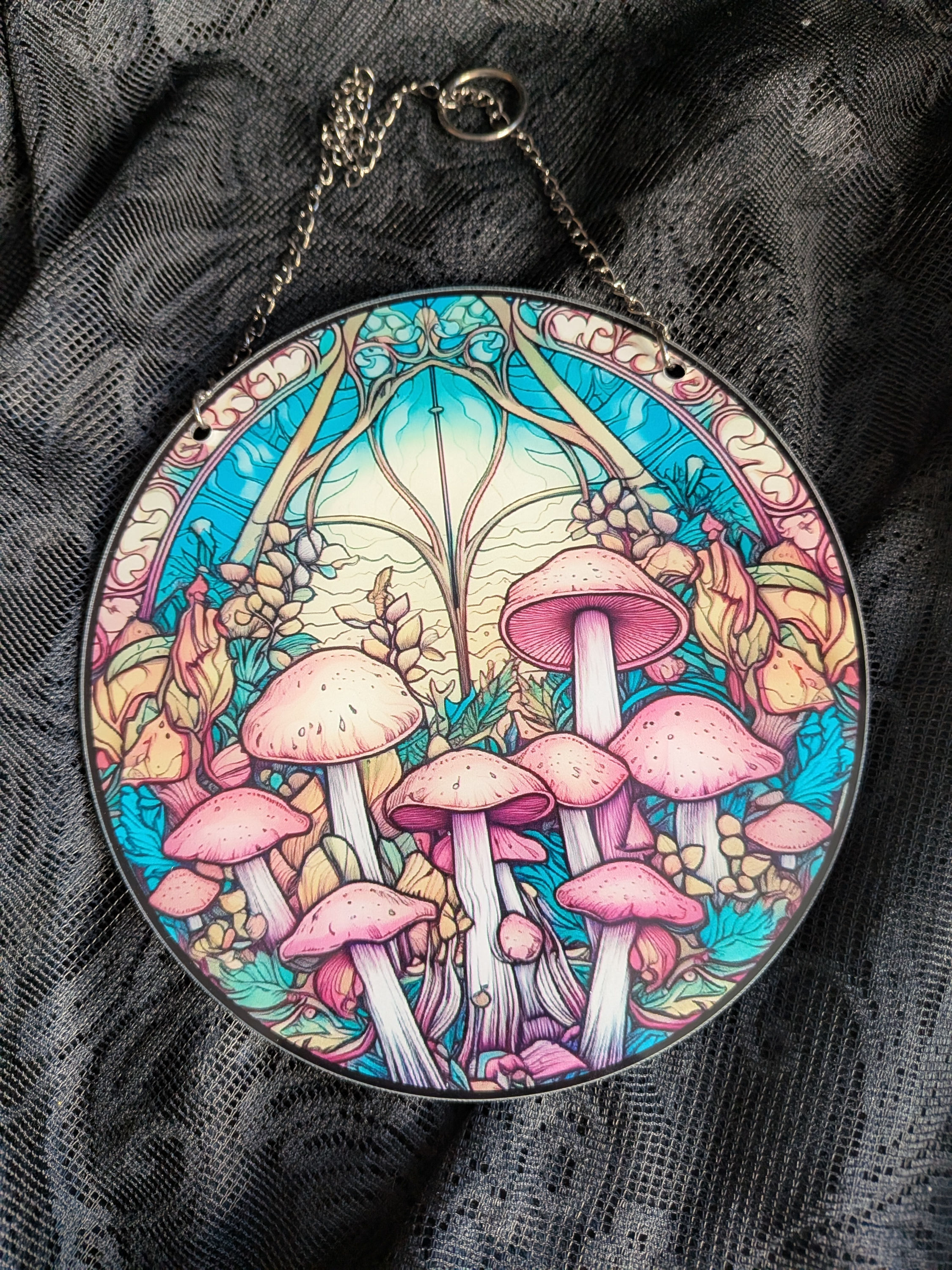 Pink Mushroom Suncatcher