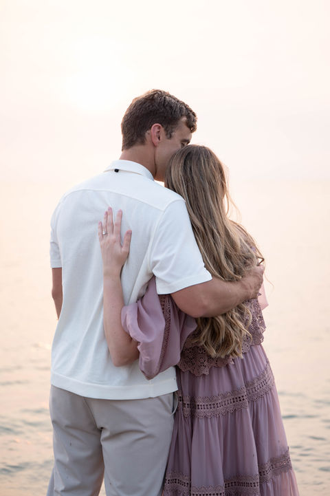Lifestyle couple session at Voinovich Bicentennial Park.