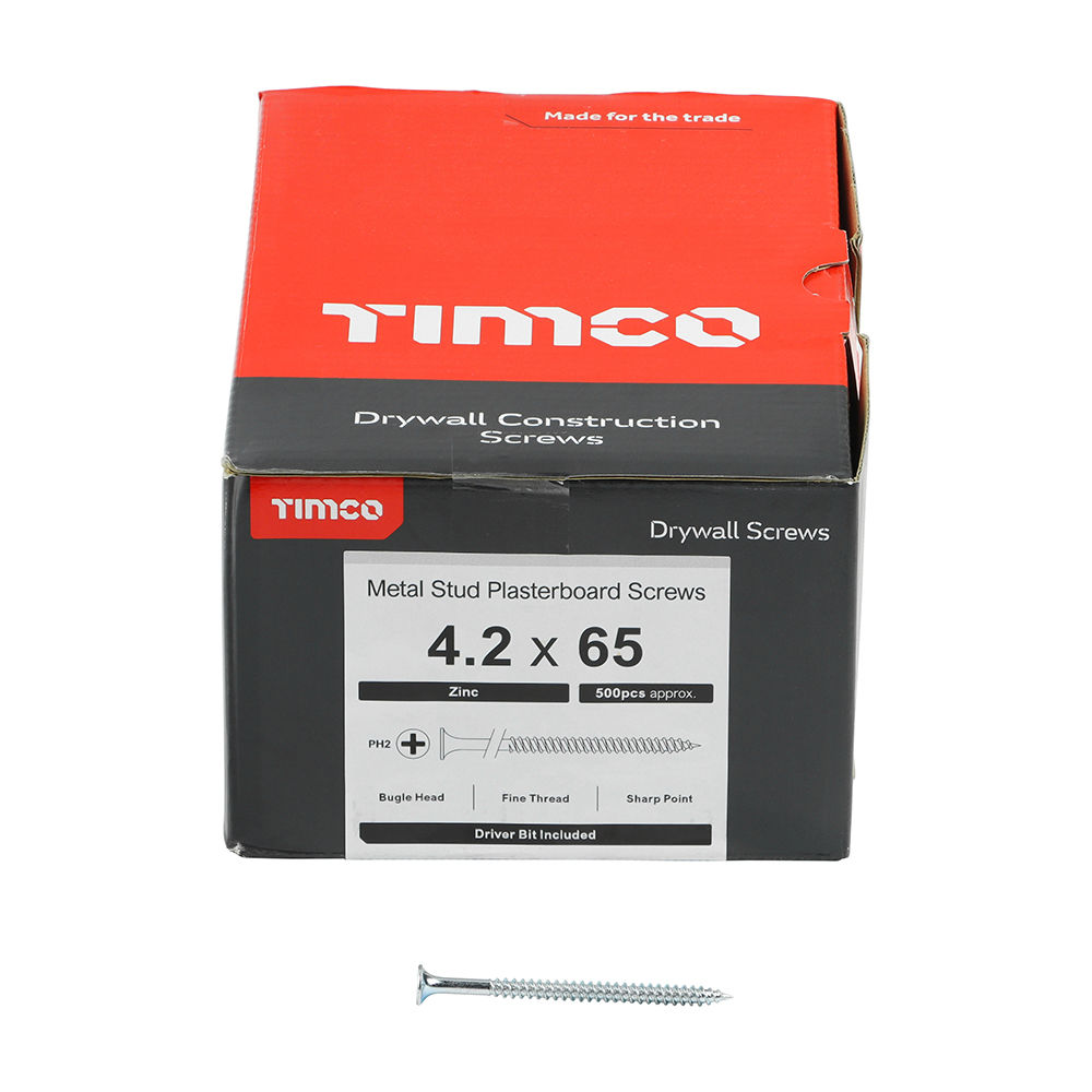 Drywall Fine Thread Bugle Head Silver Screws - 4.2 x 65