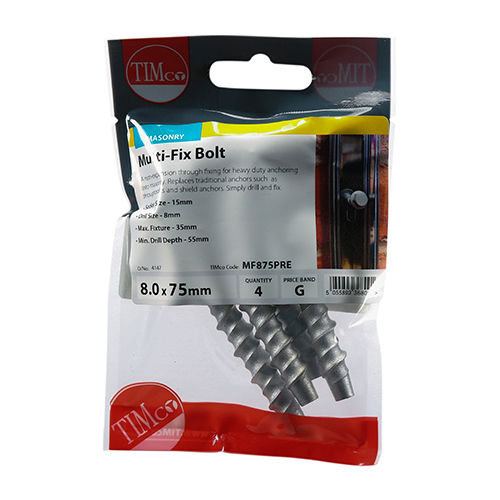 Multi-Fix Bolts Hex Head Exterior Silver - 8.0 x 75 (4pk)