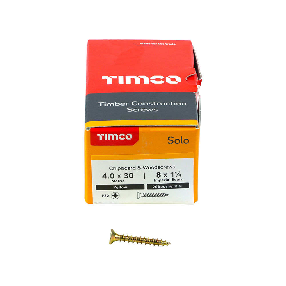 Solo Countersunk Gold Woodscrews - 4.0 x 30