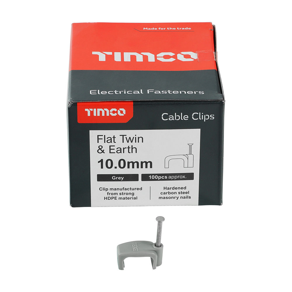 Flat & Twin Cable Clips Grey - To fit 10.0mm (100pk)