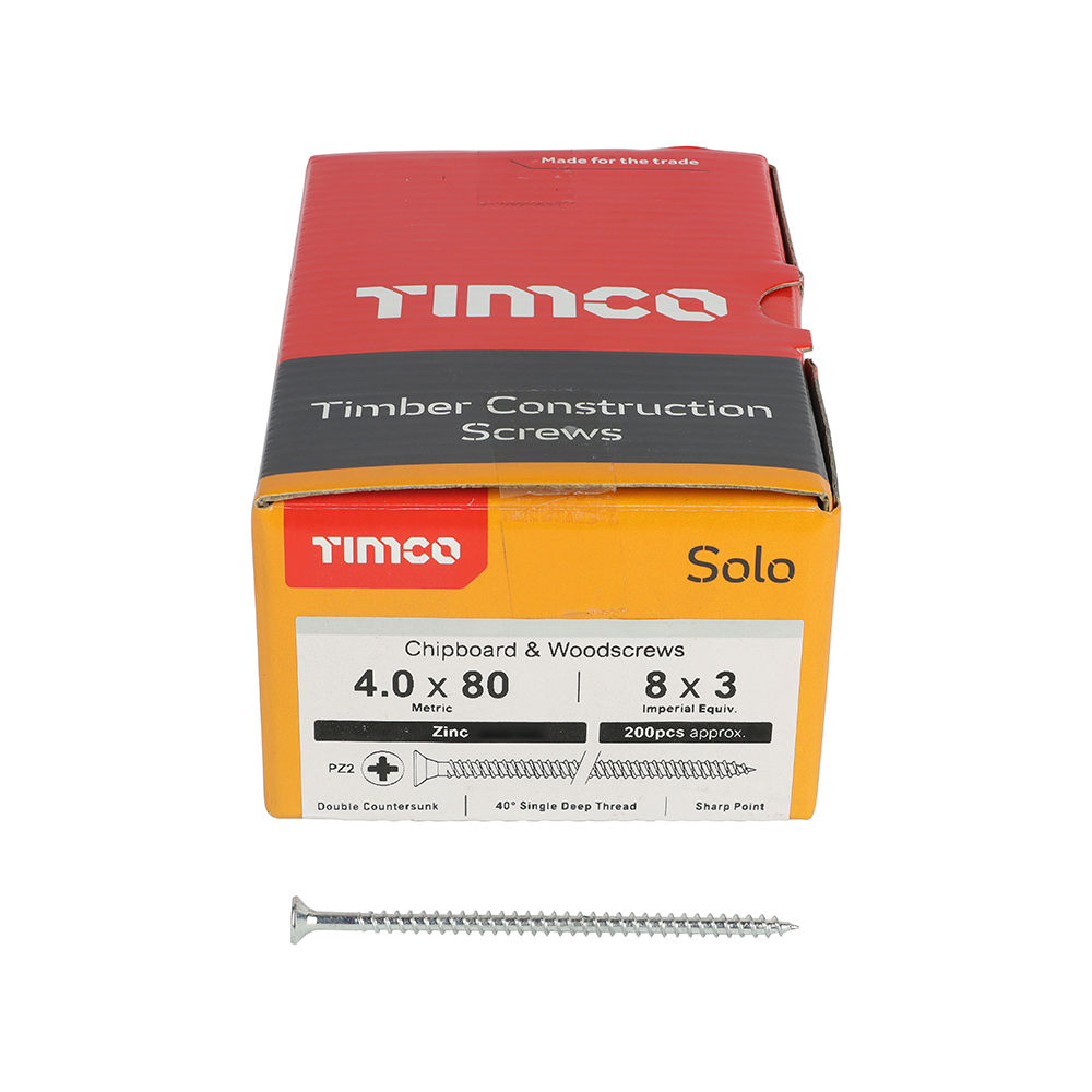 Solo Countersunk Silver Woodscrews - 4.0 x 80