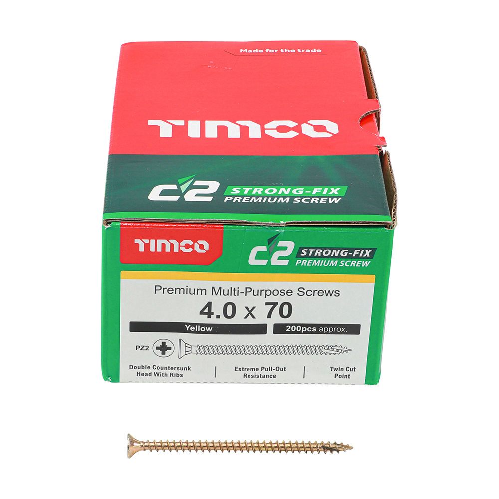 C2 Strong-Fix Multi-Purpose Premium Countersunk Gold Woodscrews - 4.0 x 70