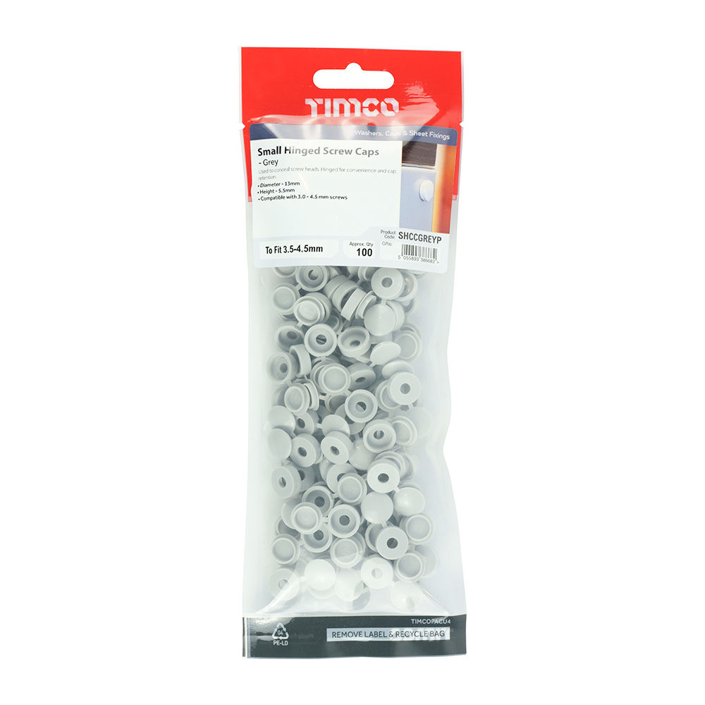 Hinged Screw Caps Small Light Grey - To fit 3.0 to 4.5 Screw