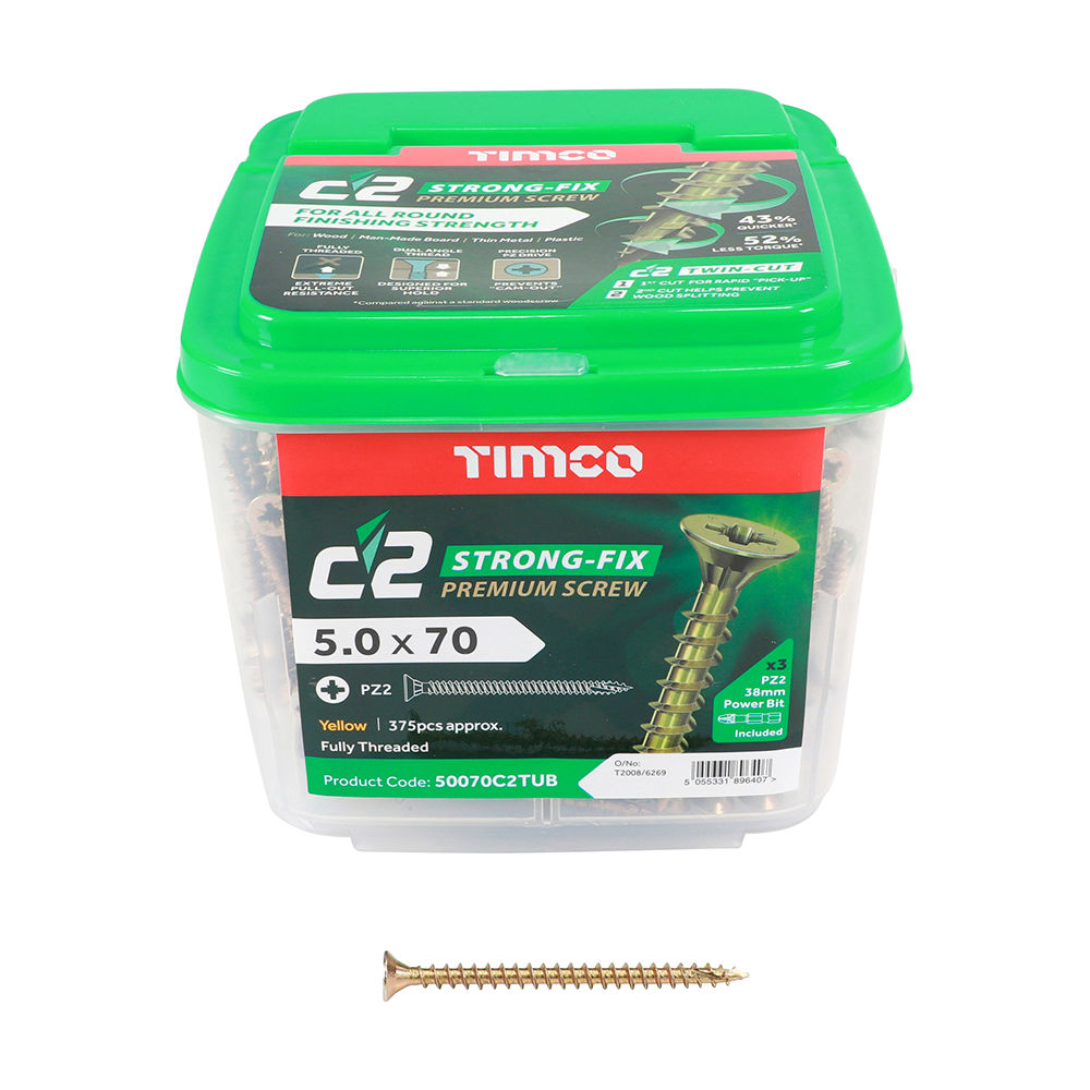 C2 Strong-Fix Multi-Purpose Premium Countersunk Gold Woodscrews - 5.0 x 70
