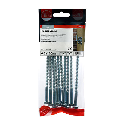 Coach Screws Hex Head Silver - 6.0 x 100
