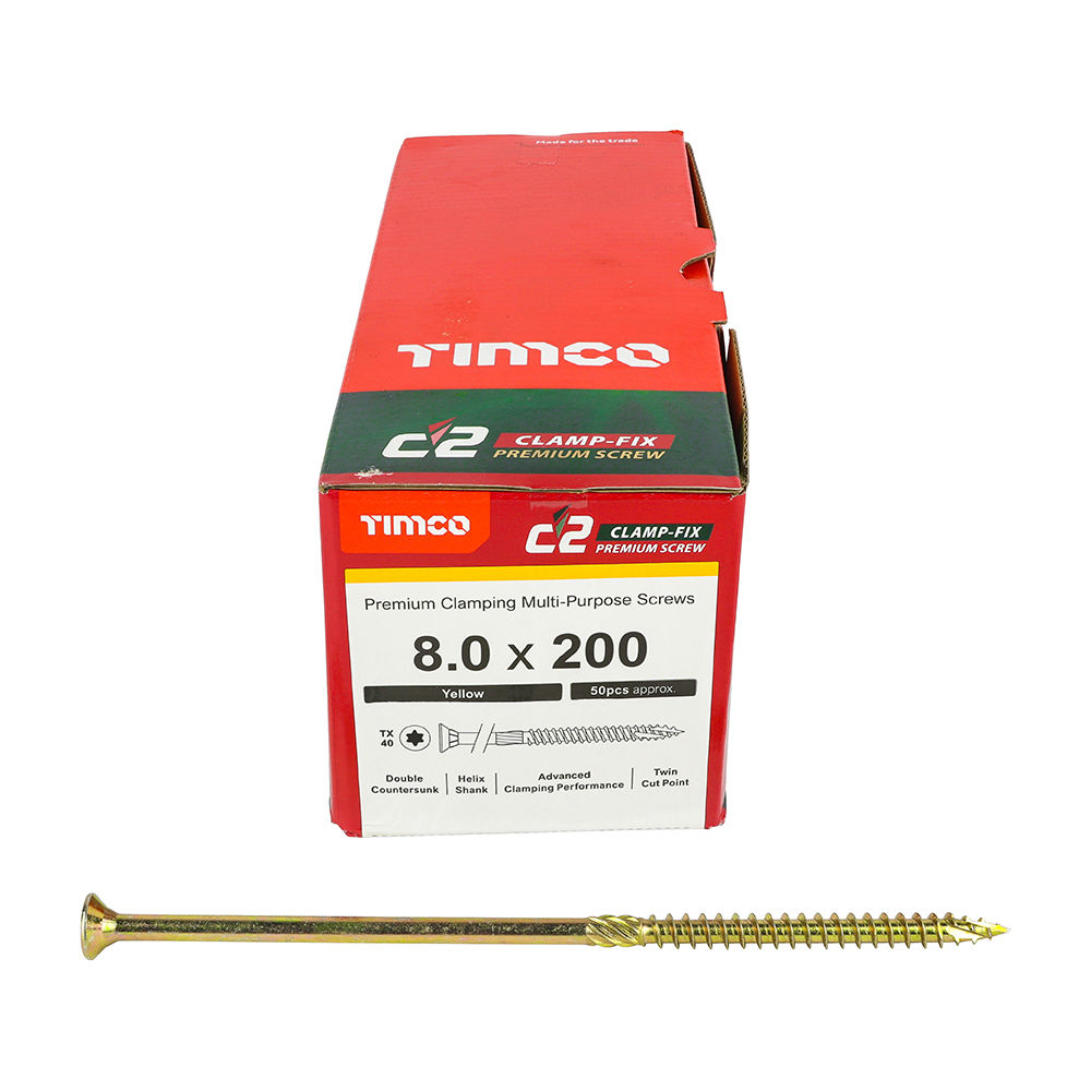 C2 Clamp-Fix Multi-Purpose Premium Countersunk Gold Woodscrews - 8.0 x 200