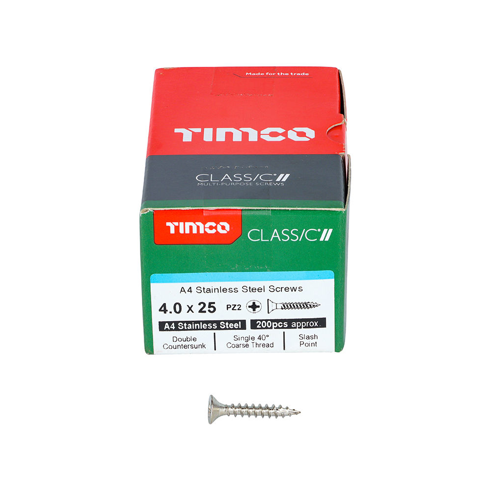 Classic Multi-Purpose Countersunk A2 S/Steel Woodscrews - 4.0 x 25
