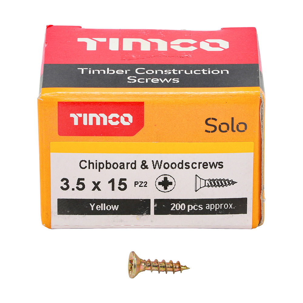 Solo Countersunk Gold Woodscrews - 3.5 x 15