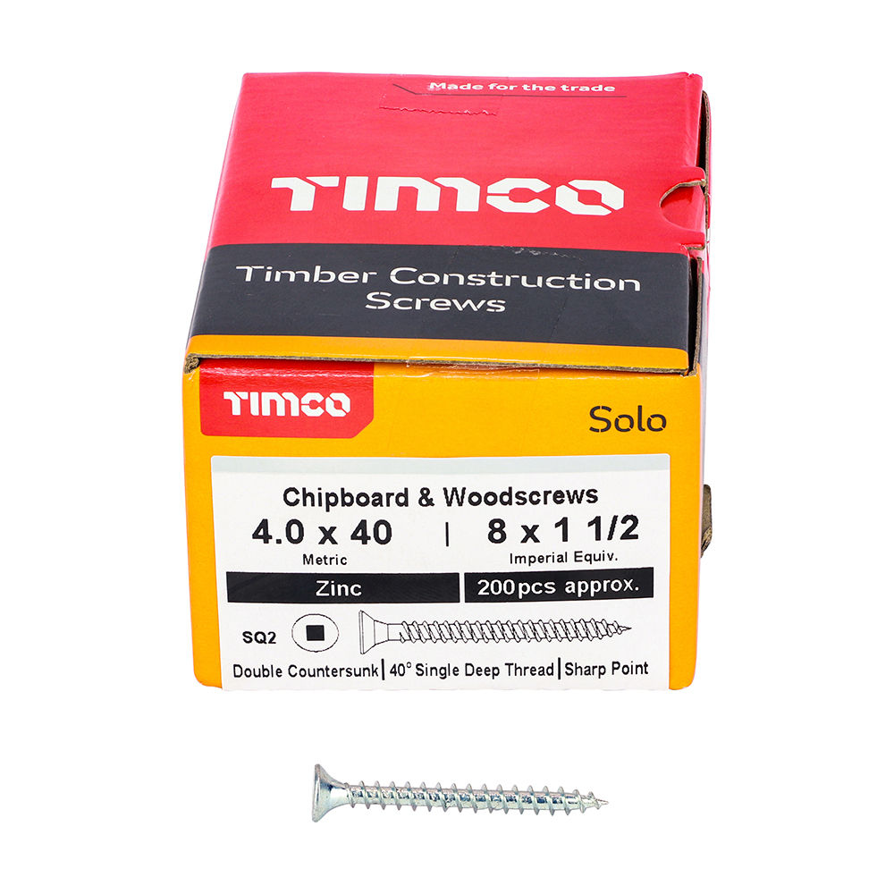 Solo Countersunk Silver Woodscrews - 4.0 x 40