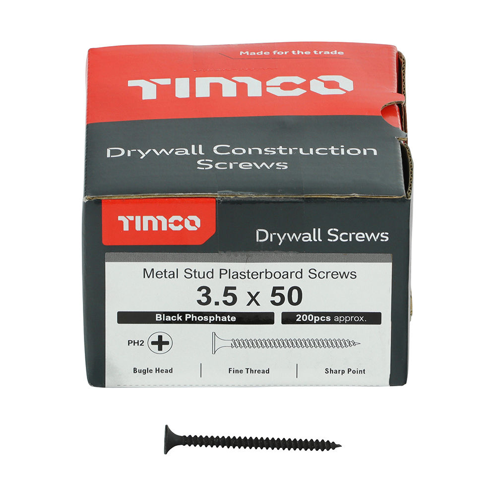 Drywall Fine Thread Bugle Head Black Screws - 3.5 x 50