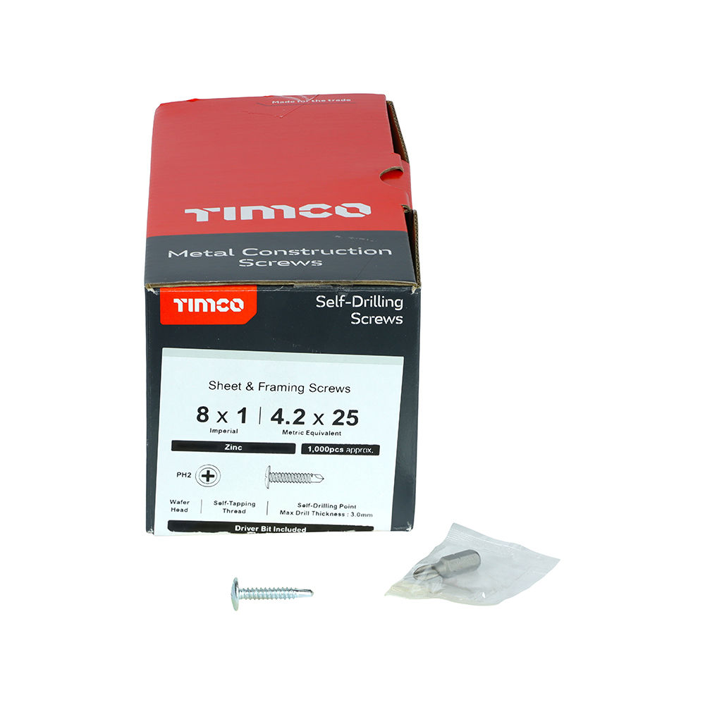 Self-Drilling Wafer Head Silver Screws - 4.2 x 25
