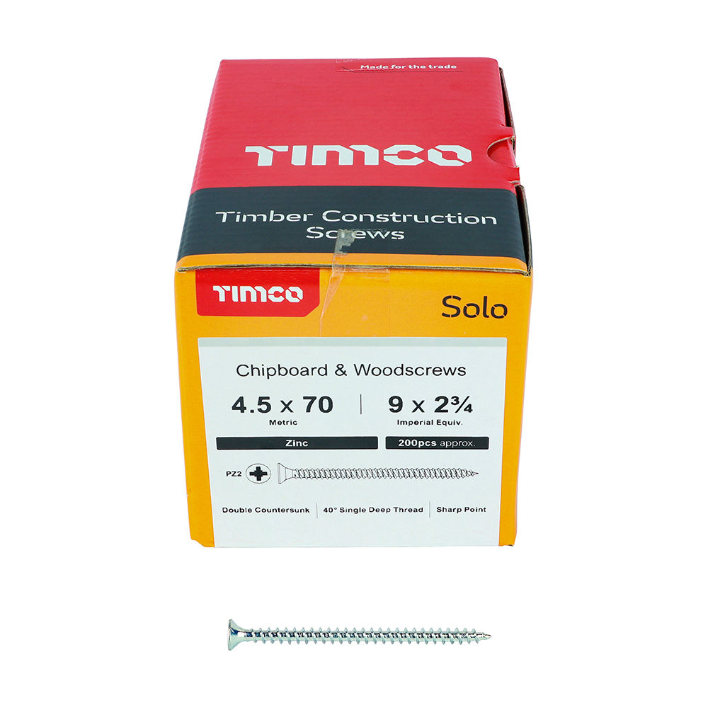 Solo Countersunk Silver Woodscrews - 4.5 x 70