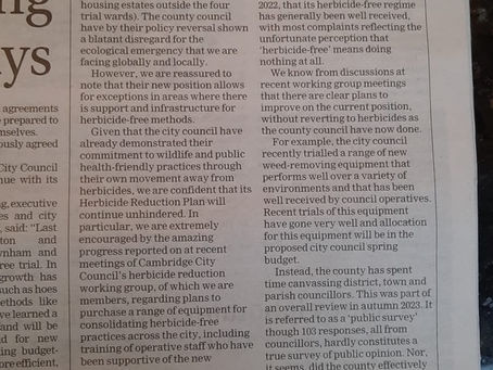 County should learn from City's Herbicide-Free Trials (PFC opinion piece in Cambridge Independent)