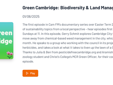 Radio interview with CAM FM: Green Cambridge Series - 1. Biodiversity and Land Management