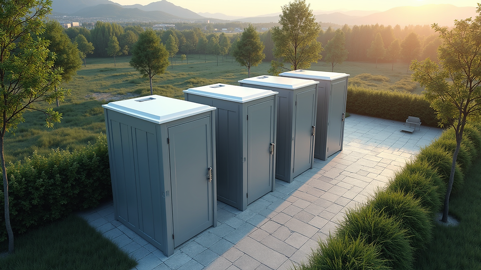 High angle view of a corporate campus with bio-toilet facilities