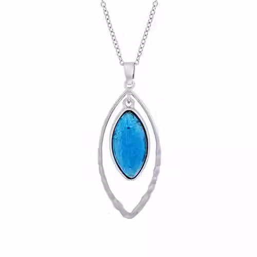 Rhodium Blue Stone Necklace (INEC4497) - INDULGENCE