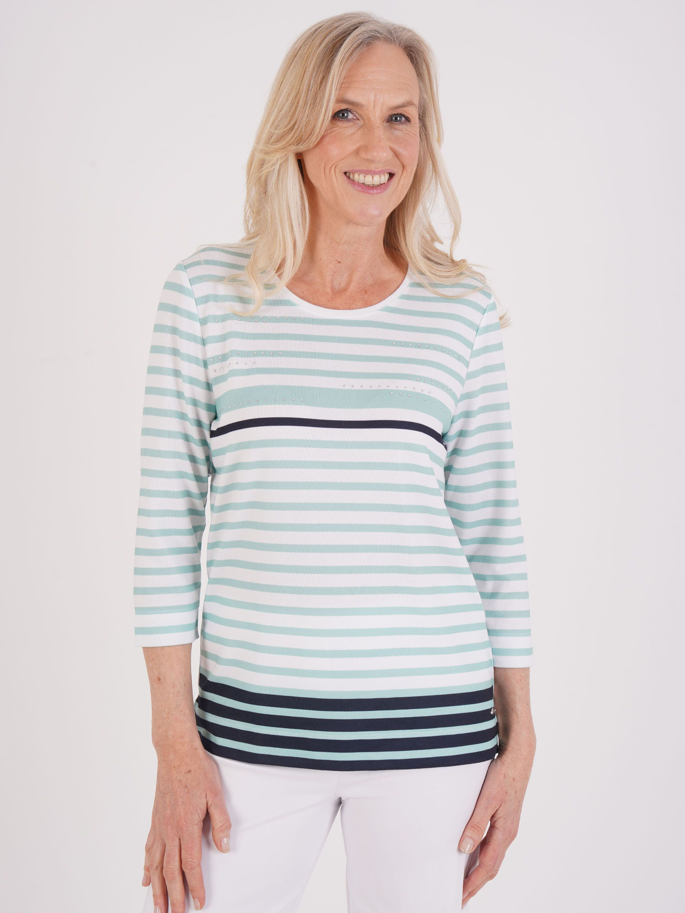 TIGI Stripe And Nailhead Neck Detail Top T26-33A