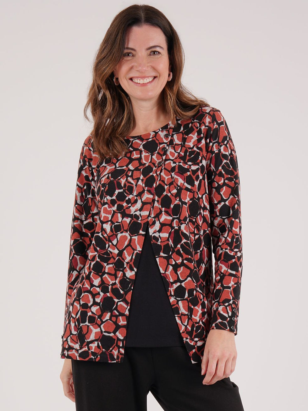 Thumbnail: TIGI Mock Cardi All Over Animal Print Top T25-14C