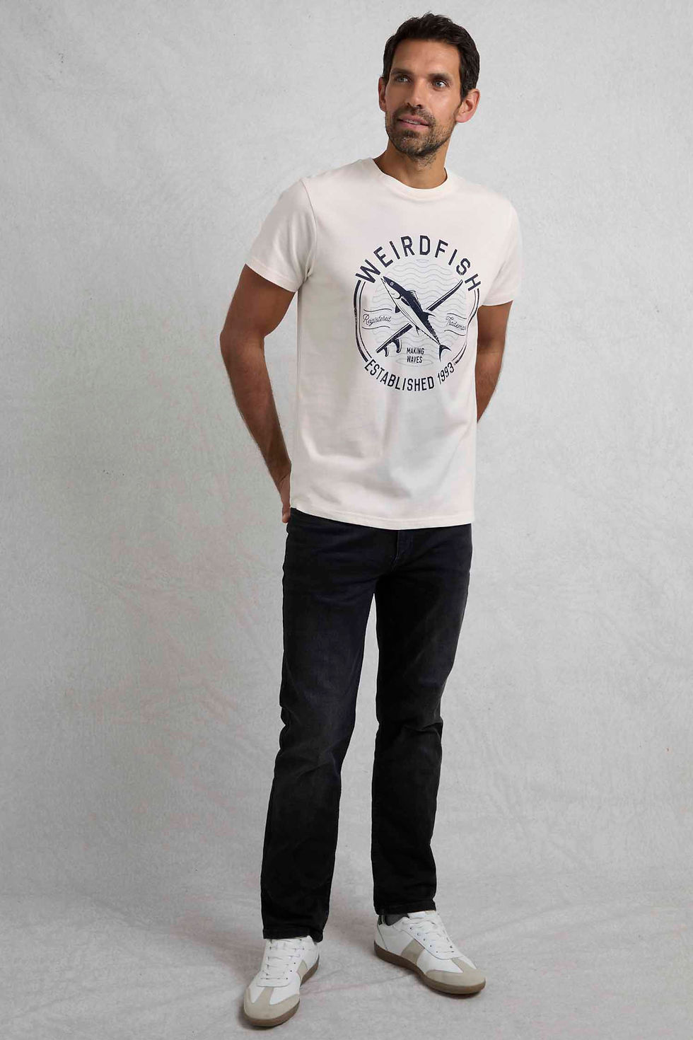 Thumbnail: Weird Fish - Hudson Organic Cotton Front Print Branded T-Shirt in White