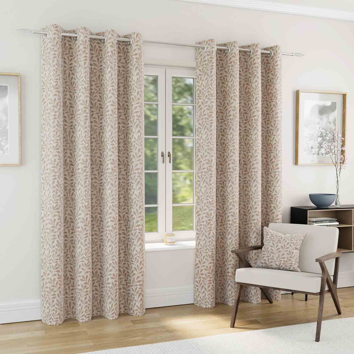 Sherwood Jacquard Leaf Blackout Readymade Curtain in Natural