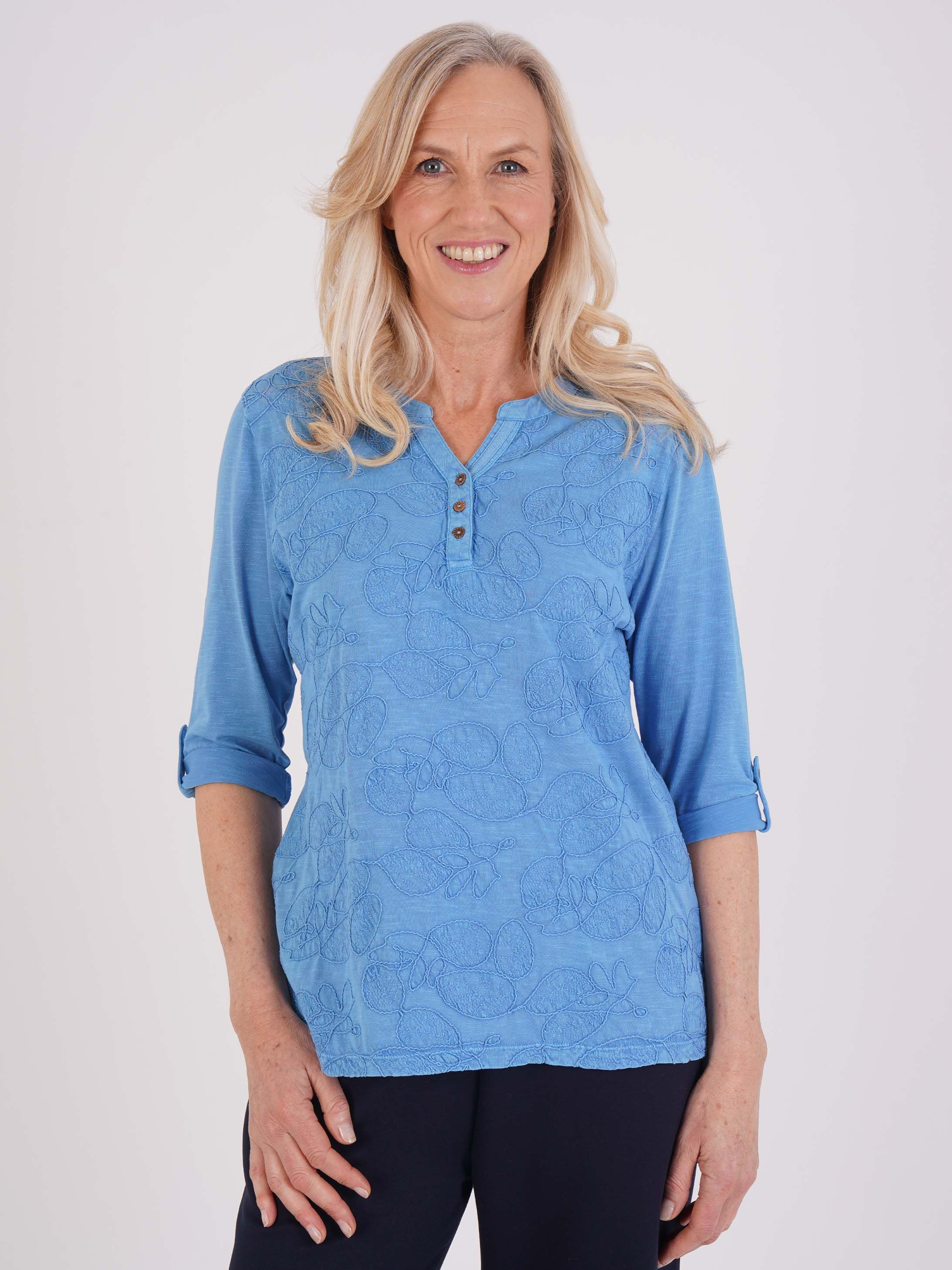 TIGI Embroidered Notch Neckline Top T25-39C