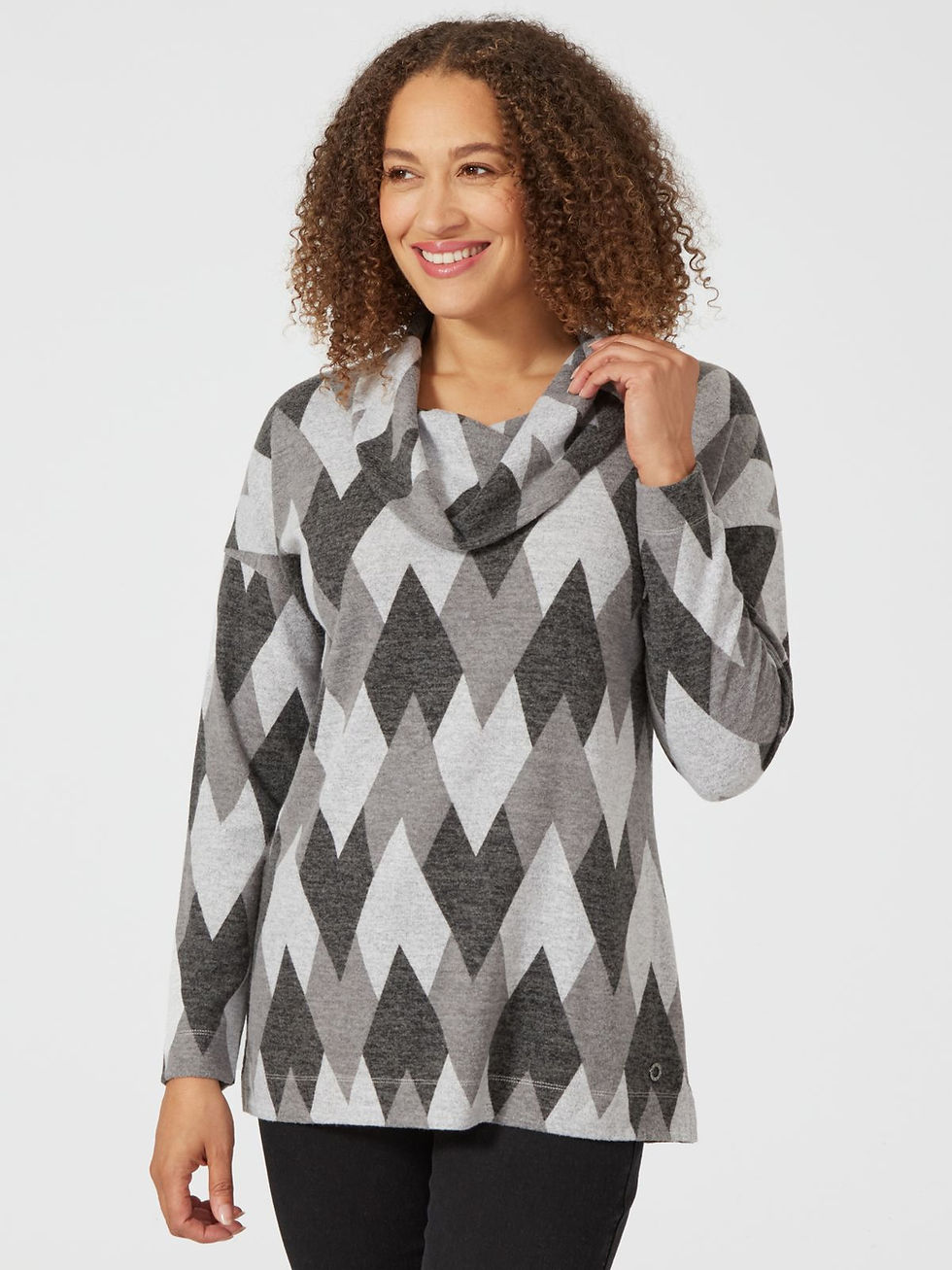 Thumbnail: VIZ-A-VIZ Argyle Print Cowl Neck Top V24-08D - Collection: NEW YORK