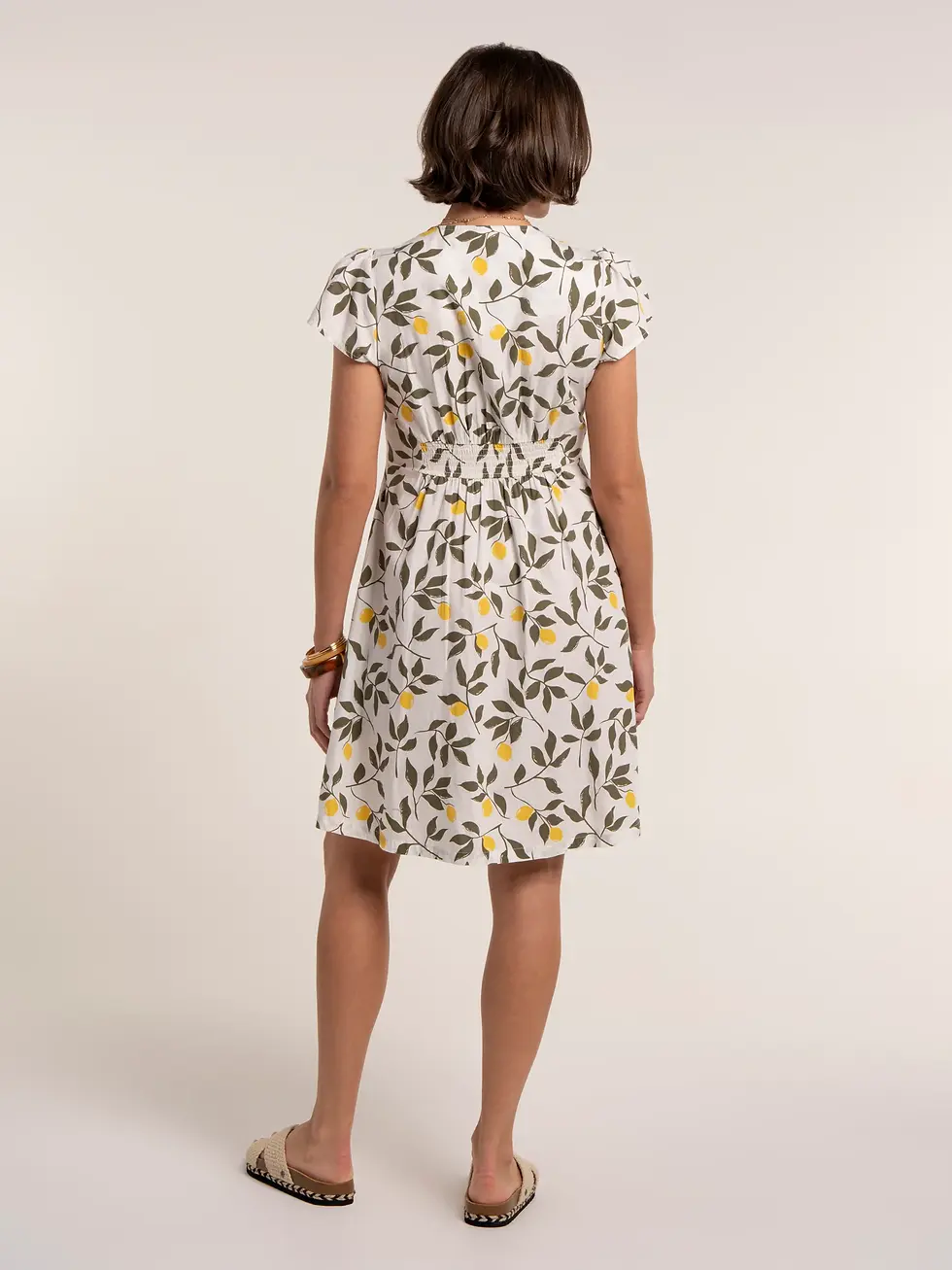 Thumbnail: BRAKEBURN Renata Lemon Printed Knee Length Dress (Cream)