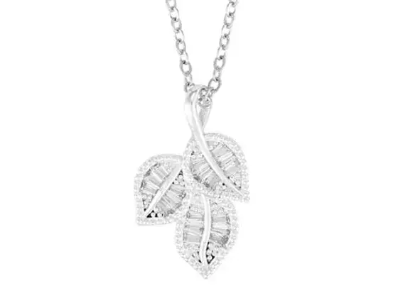 Rhodium CZ Crystal Leaves Necklace (INEC4467)