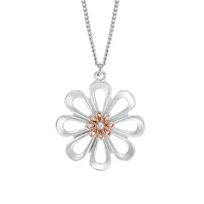Rhodium and Rose Gold Flower Necklace from Indulgence Jewellery