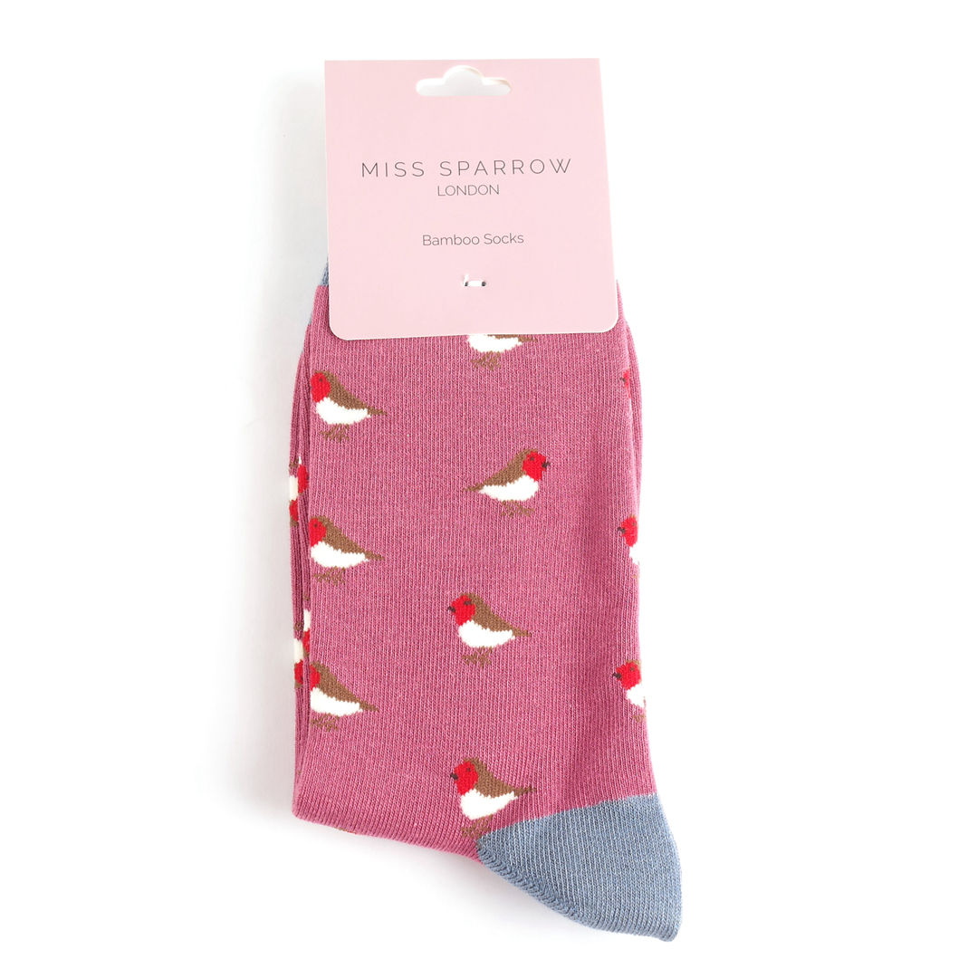Miss Sparrow Little Robins Ladies Socks in Berry (SKS391)