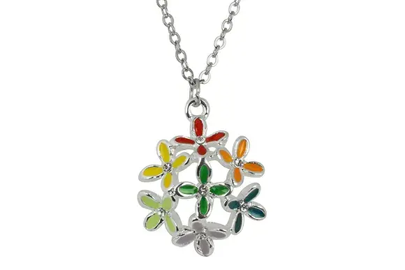 Multi Flower Pendant Rhodium Necklace - Indulgence Jewellery