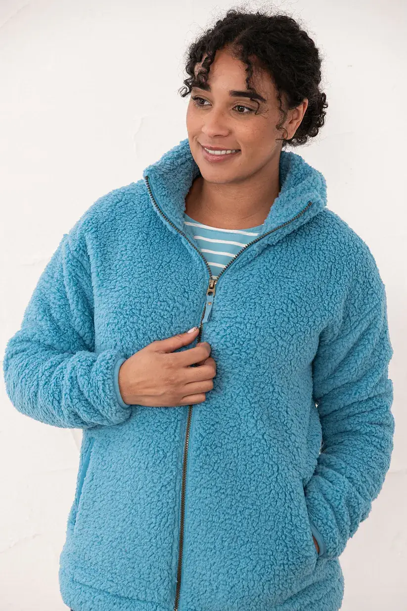 Thumbnail: Seashell Full Zip Sherpa Fleece in Blue by Lighthouse Clothing