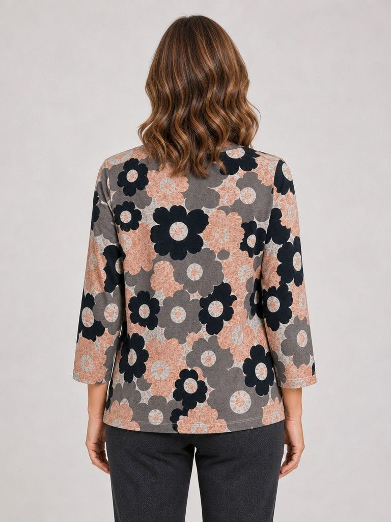 Thumbnail: TIGI Floral Print Curve Hem Top T27-06A