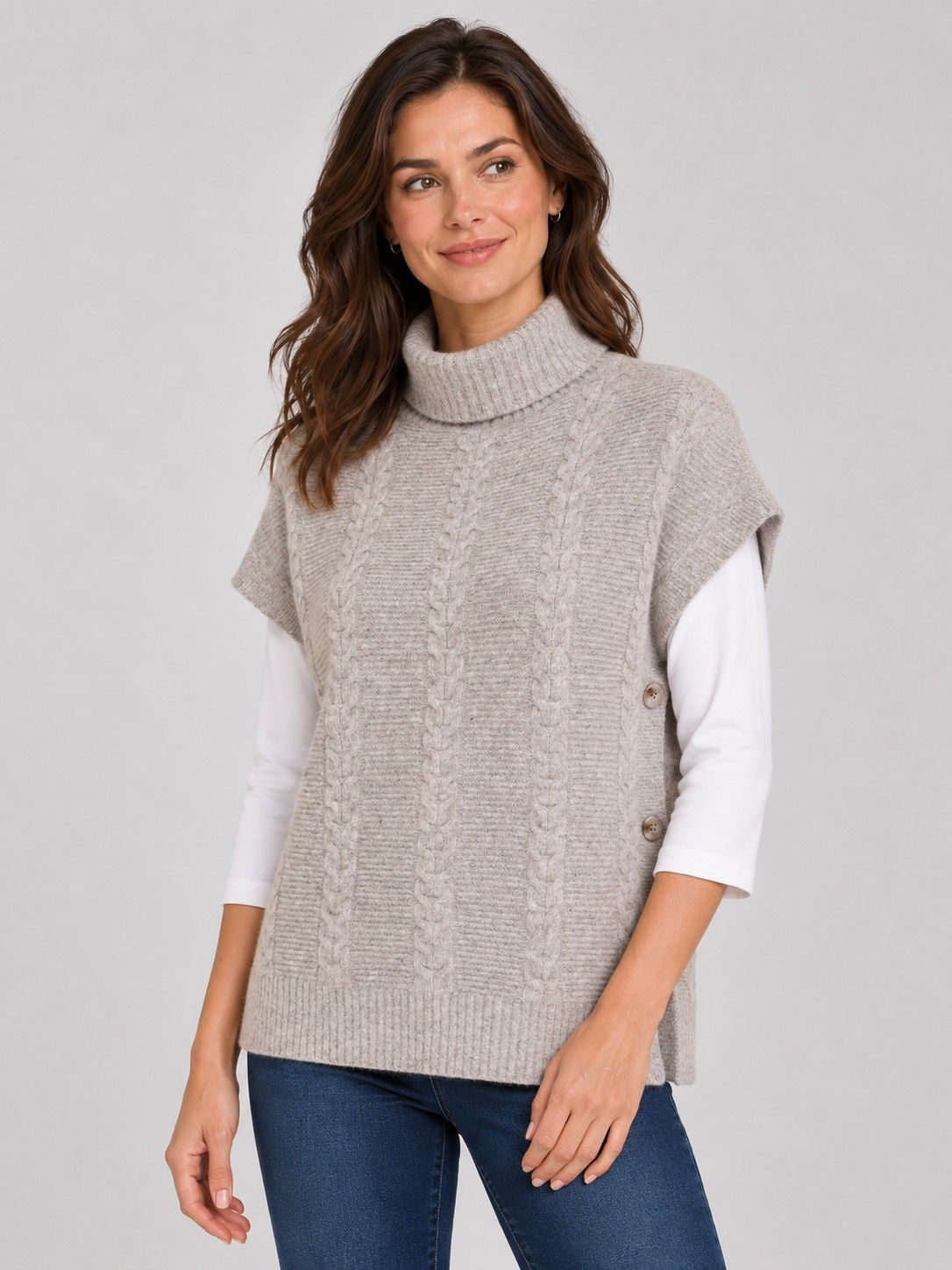 VIZ-A-VIZ Cable Roll Neck Tabard V27-08B