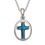 Thumbnail: Inlaid blue Paua shell circled Cross pendant necklace