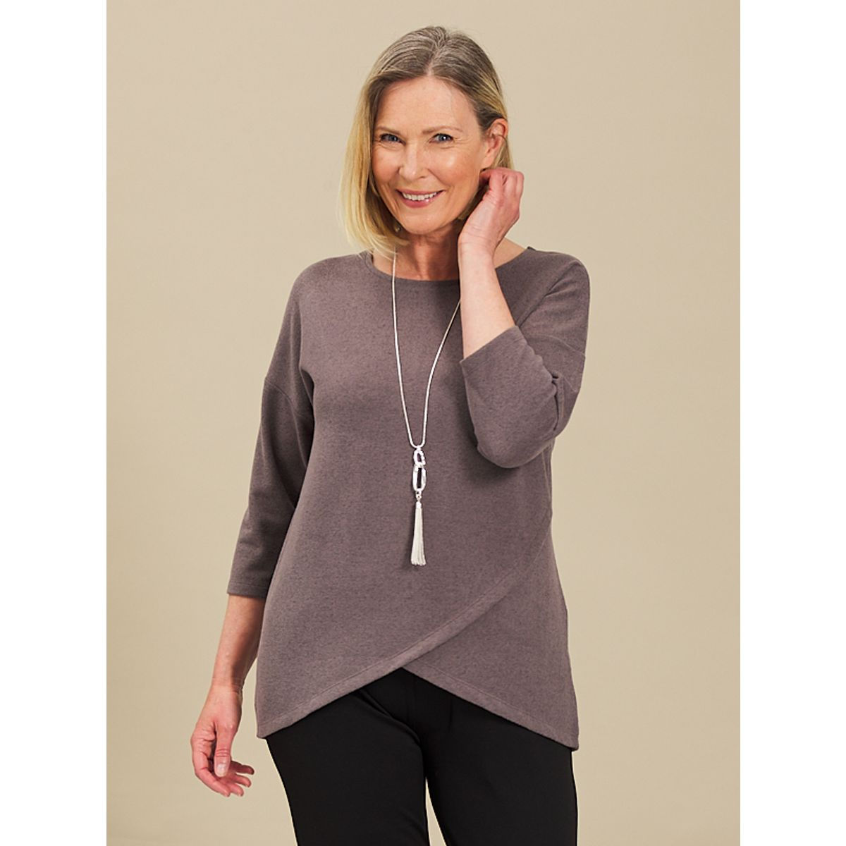 PENNY PLAIN Taupe Cross Over Hem Tunic - PP-370