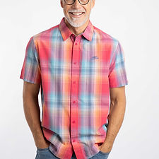 204030_Weird Fish Judd Cotton Short Sleeve Check Shirt in Flamingo at Baldwins Department 