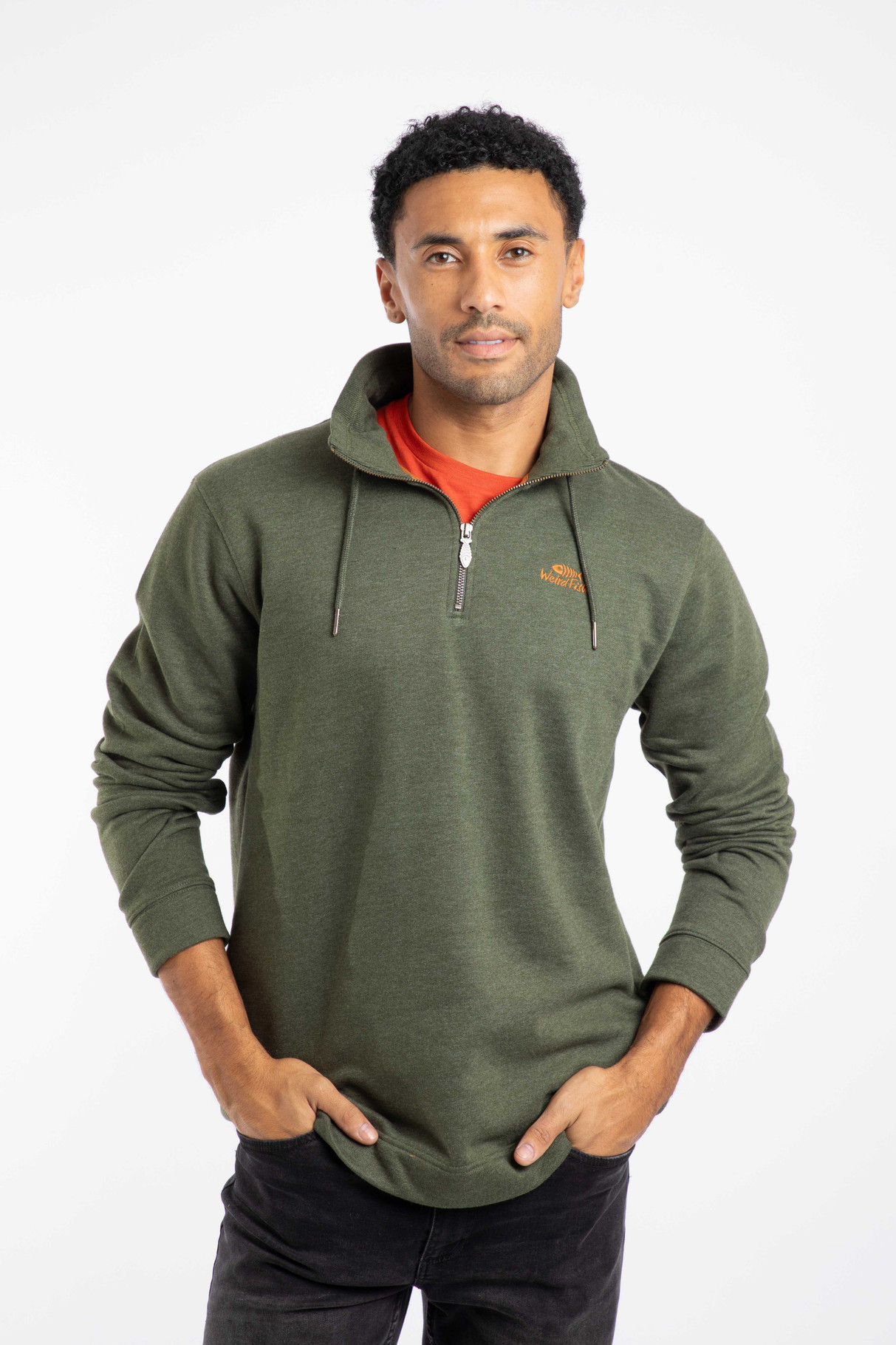 Weird Fish - Brampton Branded 1/4 Zip Sweatshirt in Fir Green