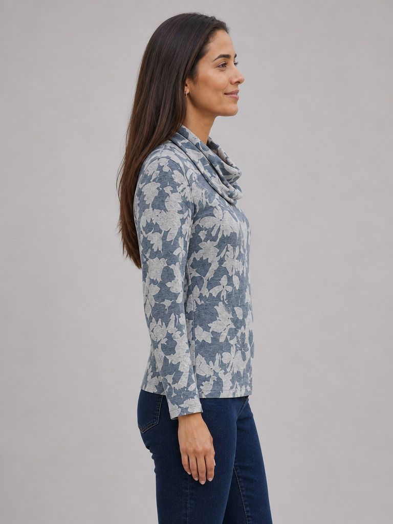 Thumbnail: TIGI Patchwork Floral Cowl Neck Top T27-08J