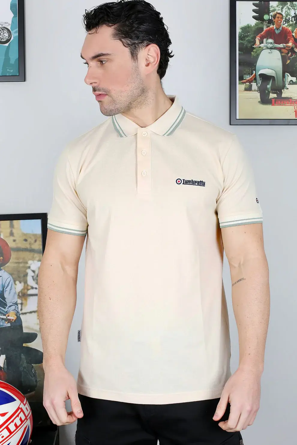 Lambretta Clothing - Twin Tipped Polo in Tofu/Iceberg Green - SS1608