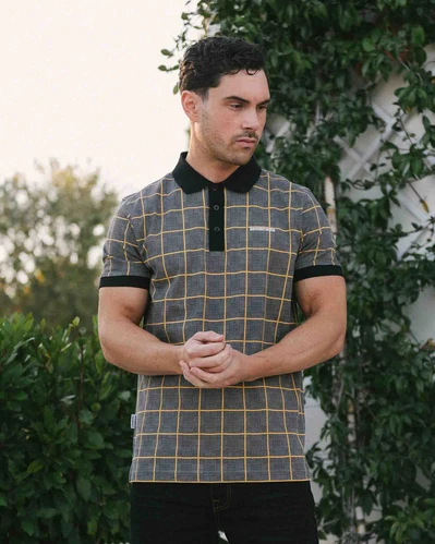 Lambretta Clothing POW Check Polo in Steel Grey (SS4029) Baldwins