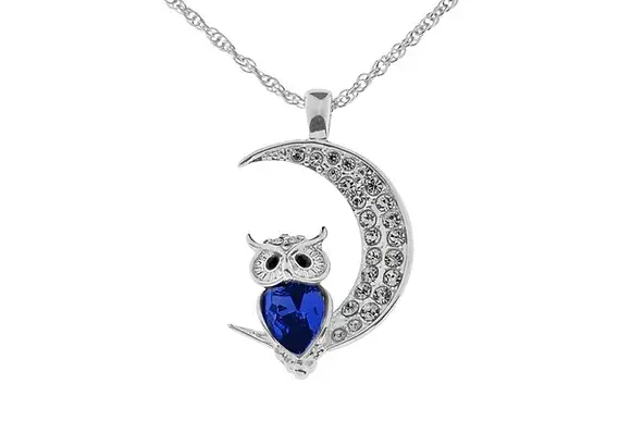 Owl and Moon Rhodium Montana Necklace INEC3653A